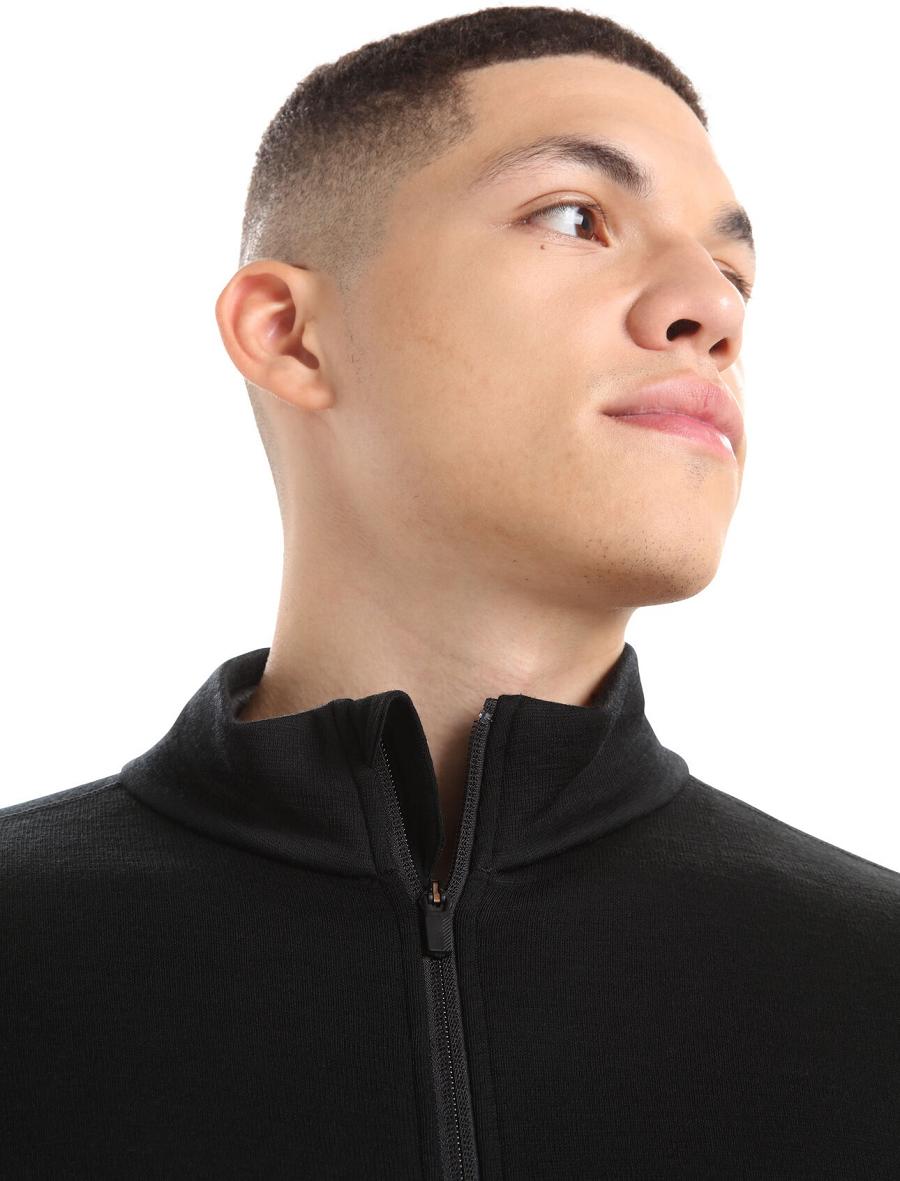 Men's Icebreaker RealFleece™ Merino Elemental Long Sleeve Zip Jacket Hoodie Black | CA 1696PJJQ